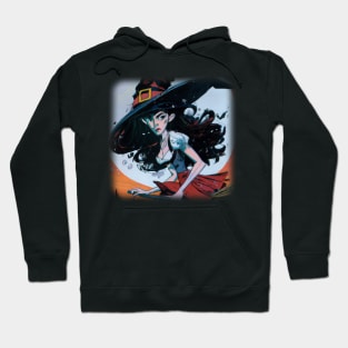 Drawing of a witch on a broom stick Hoodie